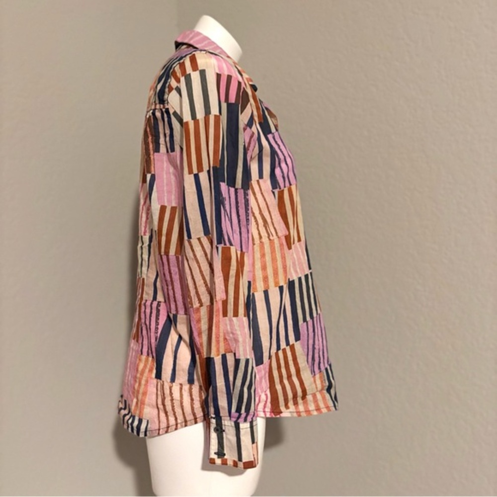 NIC+ZOE Art Block Crinkle Lightweight Long Sleeve Button Down Shirt Small - Picture 3 of 7